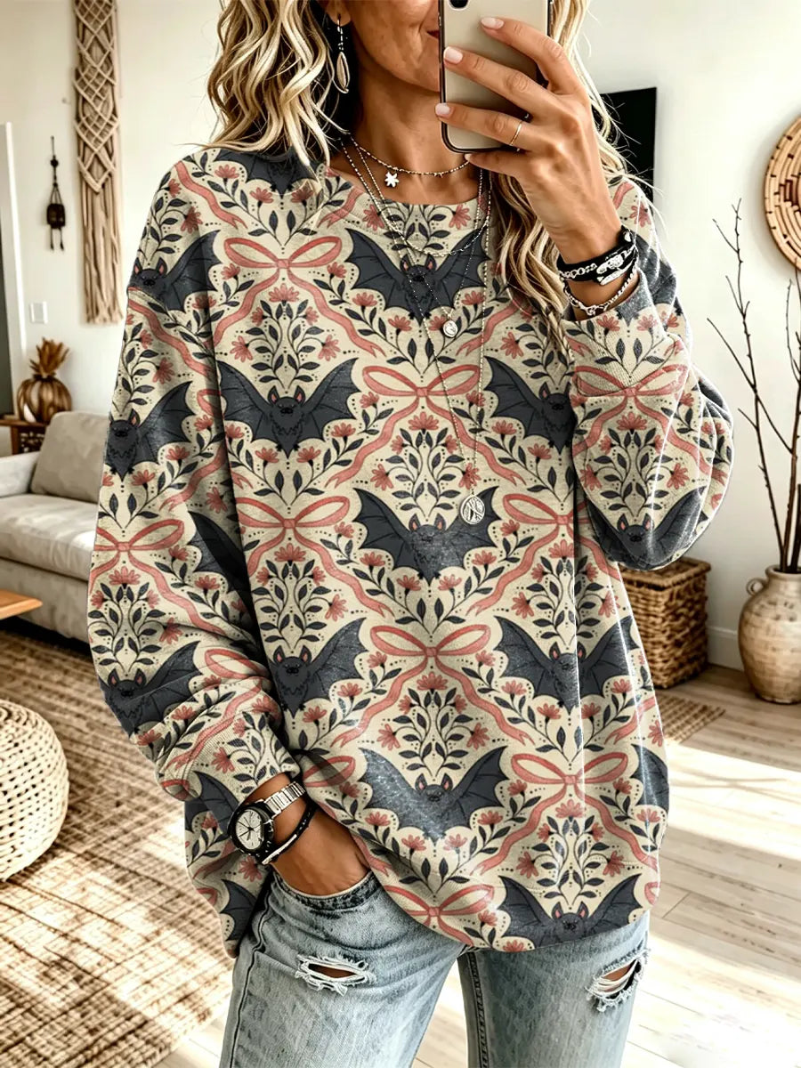 Funny Halloween Bats Pattern Art Print Casual Long Sleeve Sweatshirt