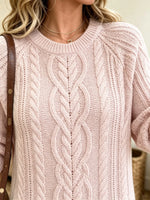 Women's Cable Knit Pleated Hem Sweater Dress