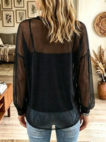 Women's Glitter Sheer Mesh Layered Lantern Sleeve Top
