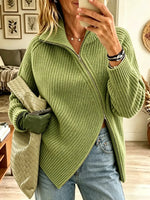 Women's Asymmetrical Zip Chunky Ribbed Cardigan Sweater