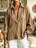 Women's Crinkle Pleated Deep V-Neck Blouse