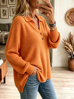 Women's Lapel Collar Henley Knit Sweater