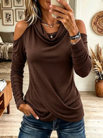 Women's Cold-Shoulder Cowl Neck Ruched Top