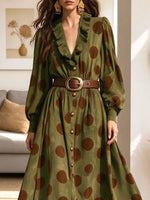 Vintage Elegant Polka Dot Ruffled Art Casual Stylish Long Sleeve Dress