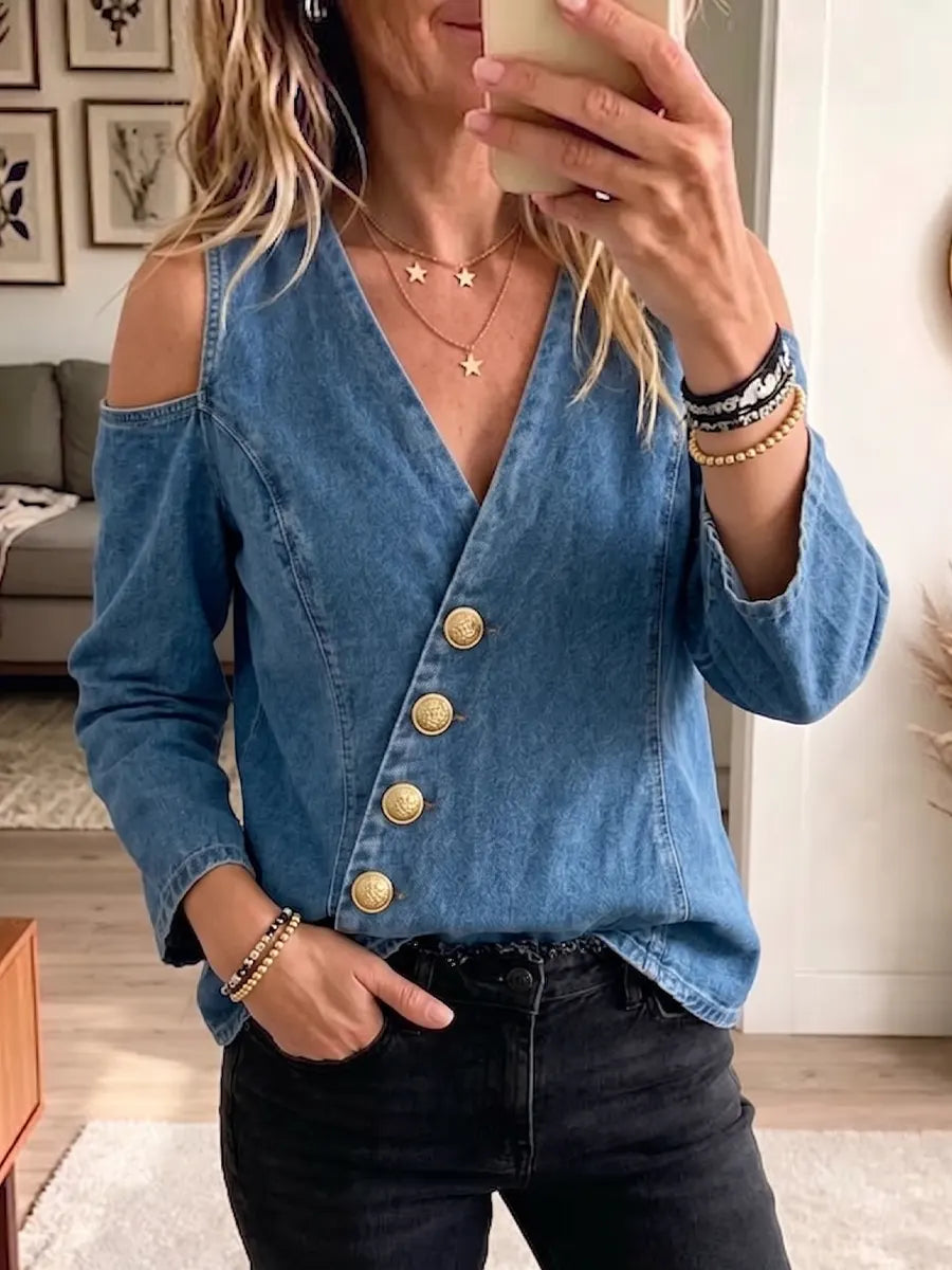 Vintage Elegant Denim Buttons Shirt