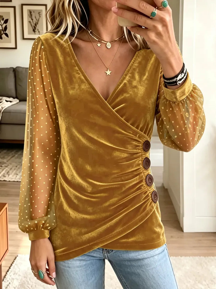 Retro Polka Dot Patchwork Art Casual Stylish Long Sleeve Shirt