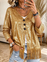 Retro Chic Fringe Sequin Art Casual Stylish Long Sleeve Cardigan Coat