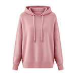 Women Solid Color Drawstring Hooded Knit Pullover Sweater