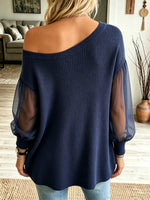 Women's Off-the-Shoulder Sheer Sleeve Knit Top
