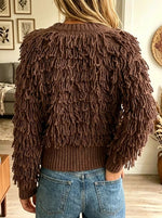 Women's Shaggy Fringe Textured Knit Cardigan