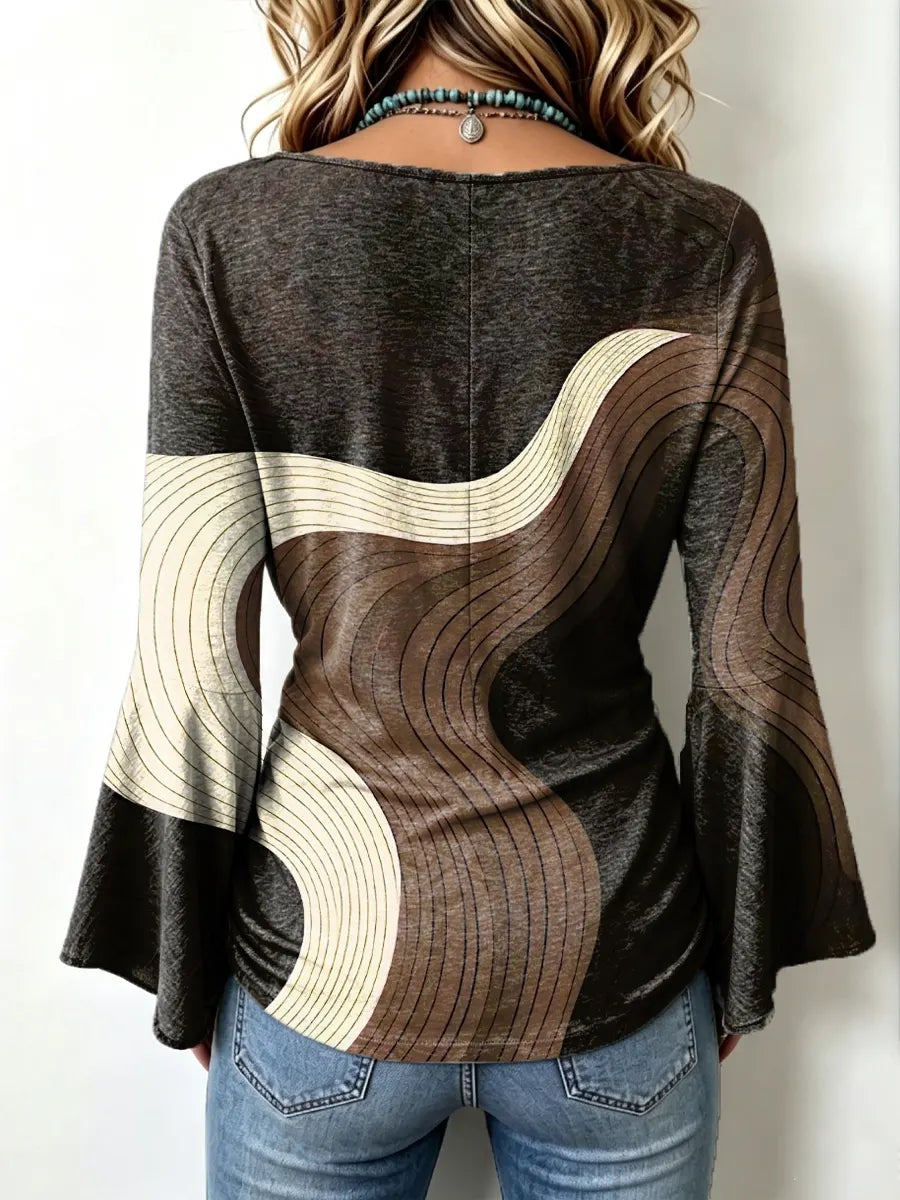Retro Line Pattern Art Print Casual Stylish Cotton V Collar Shirt