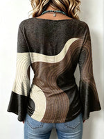 Retro Line Pattern Art Print Casual Stylish Cotton V Collar Shirt