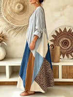 Women's Leopard Geometric Color Block Patchwork Print V-Neck Maxi Dress