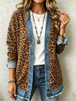 Women's Leopard Denim Trim Cardigan Jacket