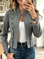 Women's Double-Breasted Suede Military Jacket