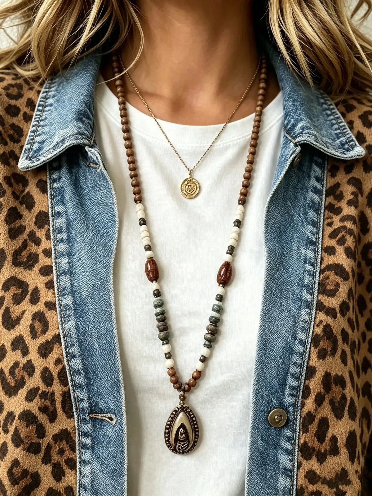Women's Leopard Denim Trim Cardigan Jacket