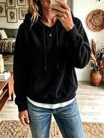 Women Corduroy Drawstring Hoodie, Casual Pocket Long Sleeve Sweatshirt