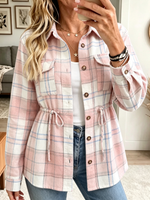 Women's Drawstring Waist Plaid Flannel Shacket