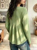 Vintage Elegant Lace-up Textured Flared Sleeves Shirt