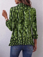 Retro Crocodile Pattern Art Print Ruffle Casual Stylish Cotton Lapel Coat