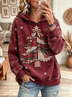 Women's Plaid Tree Lace Patchwork Print Hoodie