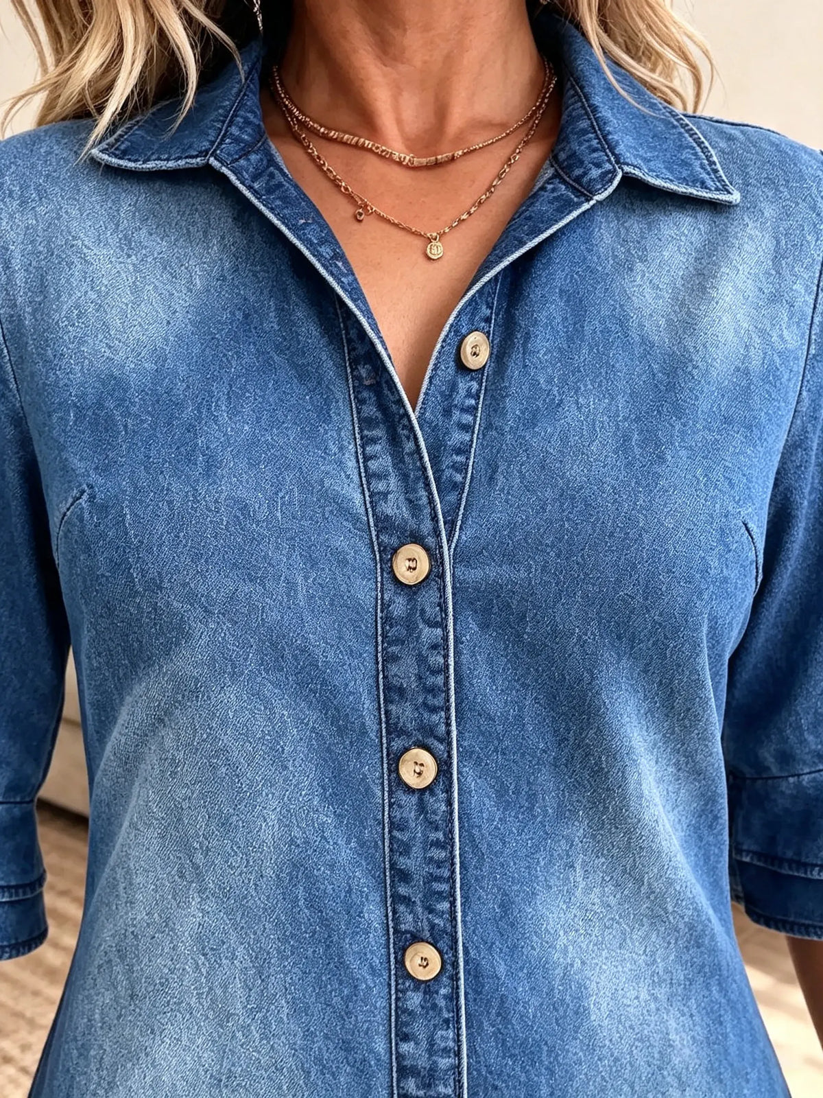 Women's High-Low Ruffle Hem Denim Shirt Dress