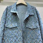Women's Diamond Pearl Studded Denim Jacket