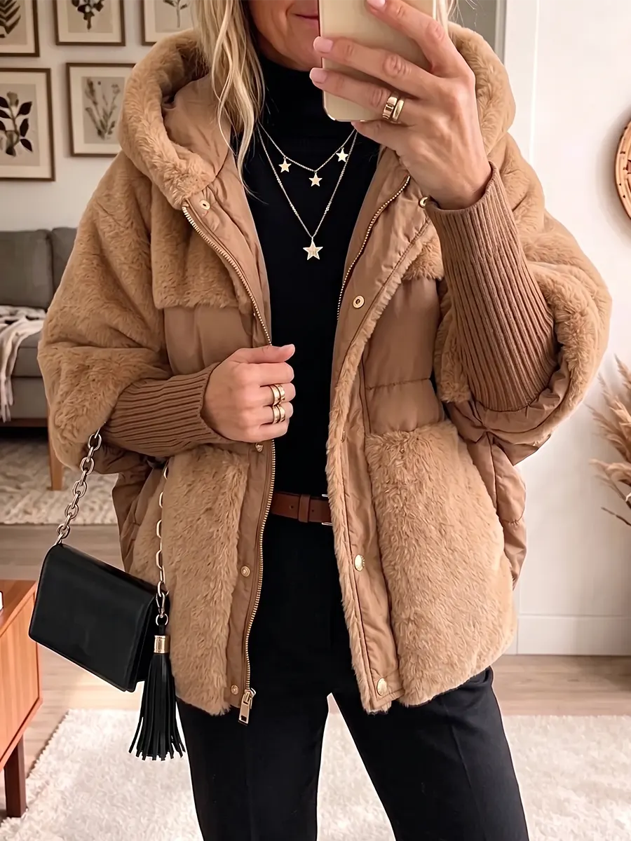Vintage Elegant Hood Patchwork Quilted Coat