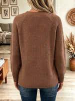 Women's Button Henley V-Neck Knit Sweater