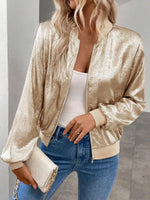 Retro Shiny Loose Casual Stylish Long Sleeve Zip Coat