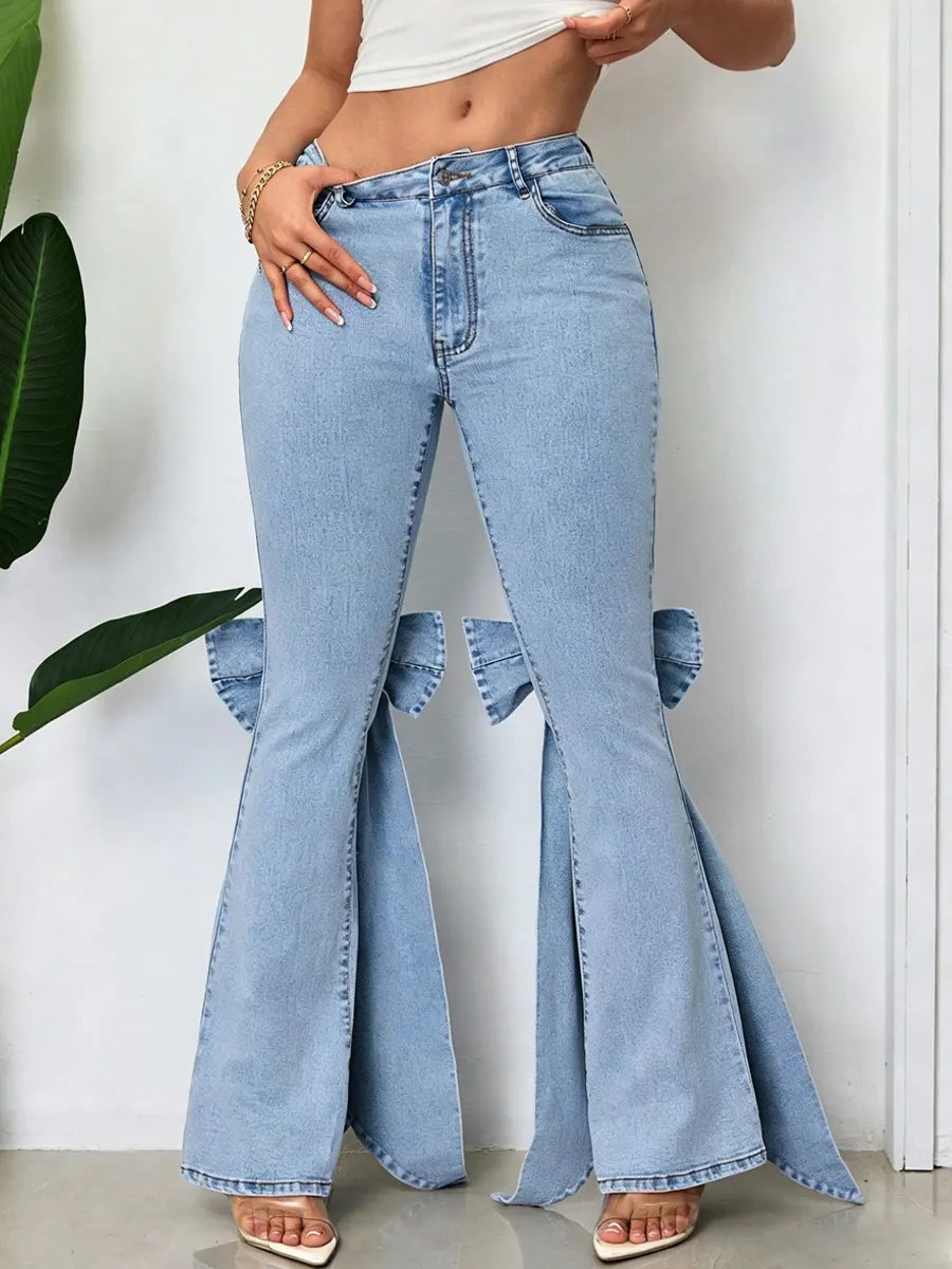 Retro Chic Bow Art Casual Stylish High Waist Denim Pants