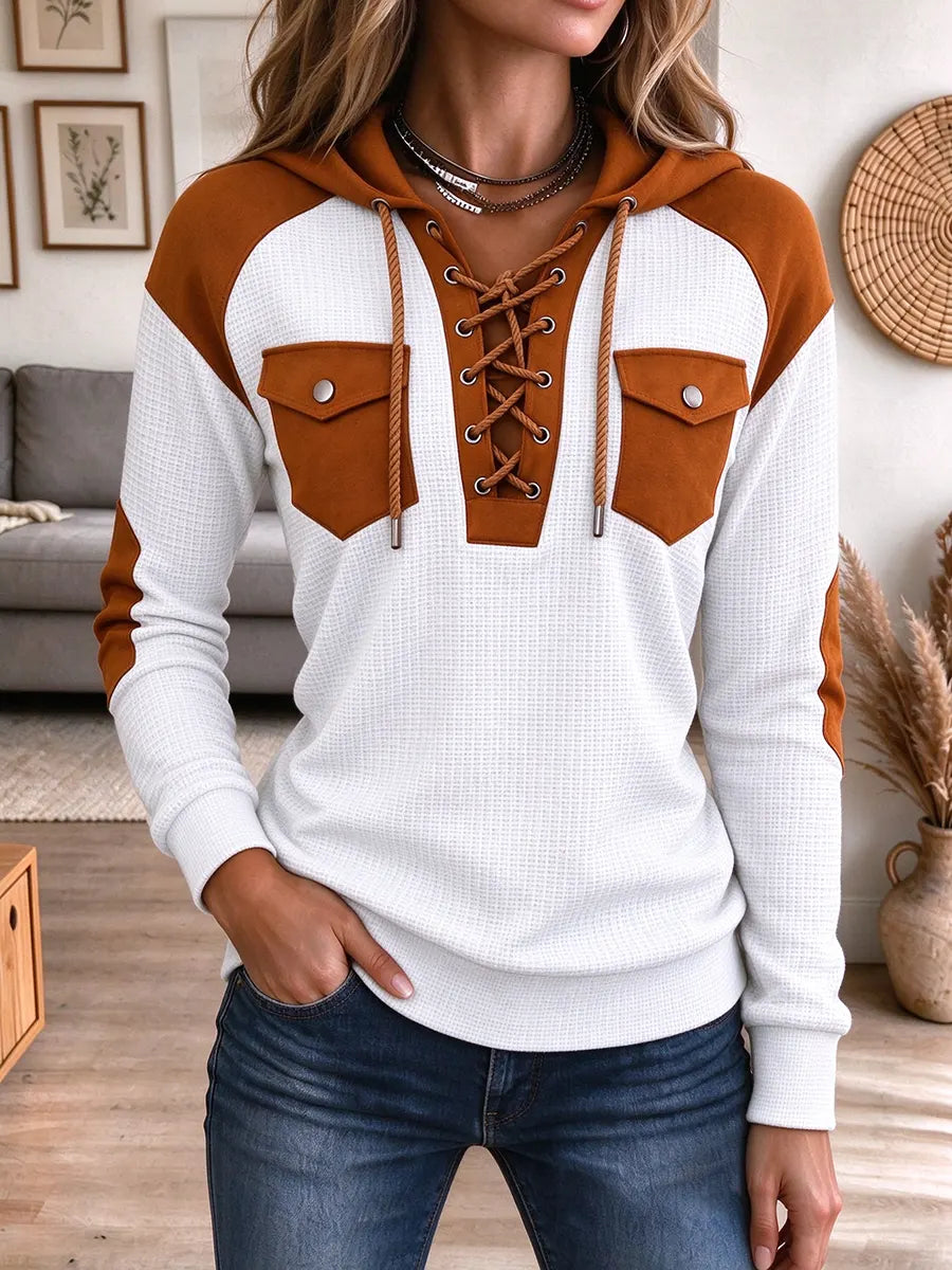 Women's Color Block Waffle Knit Hoodie