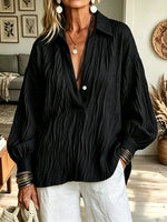 Women's Crinkle Pleated Deep V-Neck Blouse