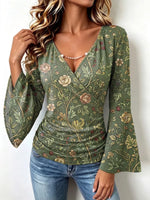 Retro Floral Pattern Art Print Casual Stylish Cotton V Collar Shirt