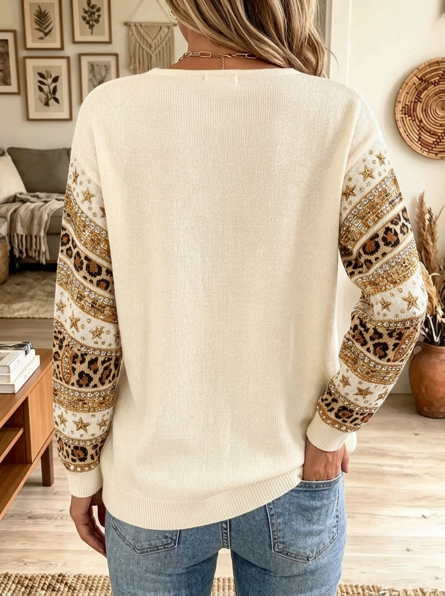 Women's Leopard Christmas Tree V-Neck Sweater