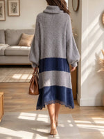 Women's Colorblock Turtleneck Knit Midi Dress