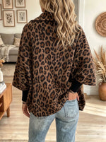 Women's Leopard Print Shawl Collar Cape Coat