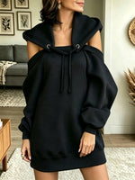 Women's Cold-Shoulder Hooded Sweatshirt Mini Dress