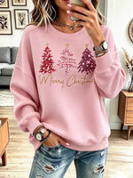 Vintage Christmas Tree Pattern Art Casual Stylish Long Sleeve Sweatshirt