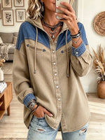 Women's Hooded Denim Patchwork Shirt Jacket