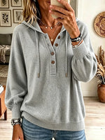 Women's Button Henley Knit Pullover Hoodie