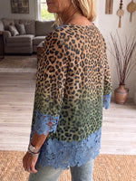 Vintage Elegant Pattern Print Patchwork Hollowed Out Lace Shirt