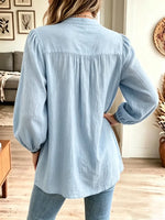 Retro Solid Color Art Casual Ruffle Stylish Long Sleeve Cotton Linen Shirt