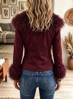 Women's Shaggy Faux Fur Trim Fitted Coat