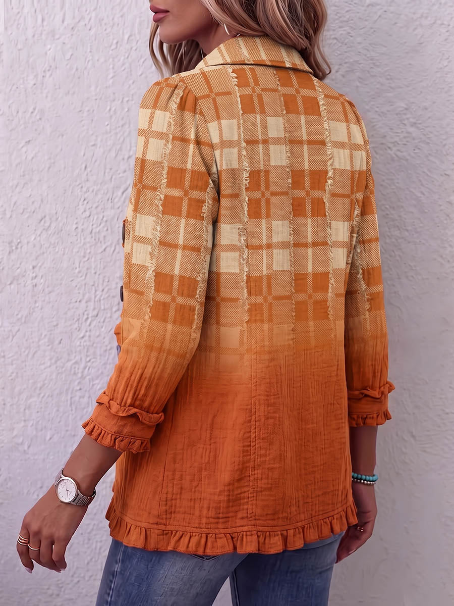 Vintage Elegant Pattern Patchwork Ruffled Jacket