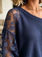 Women's Off-the-Shoulder Sheer Lace Sleeve Sweater
