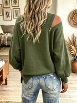 Women's Zipper Cold-Shoulder Slit Hem Sweatshirt