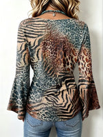 Retro Leopard Pattern Art Print Casual Stylish Cotton V Collar Shirt