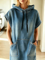 Retro Hooded Art Casual Stylish Short Sleeve Denim Mini Dress