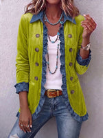 Vintage Elegant Patchwork Denim Ruffled Jacket
